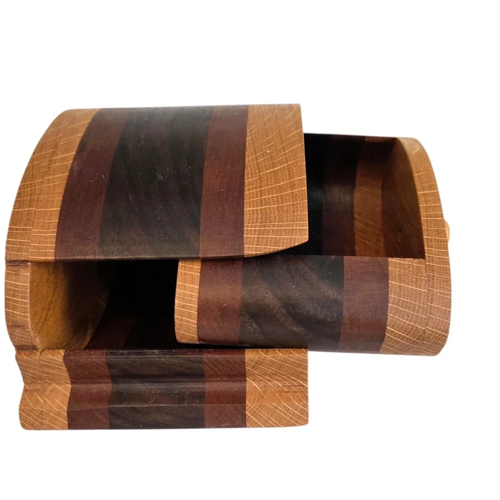 Handcrafted Artisan Bandsaw Wooden Jewelry Trinket Box Smooth Rounded Wood Grain